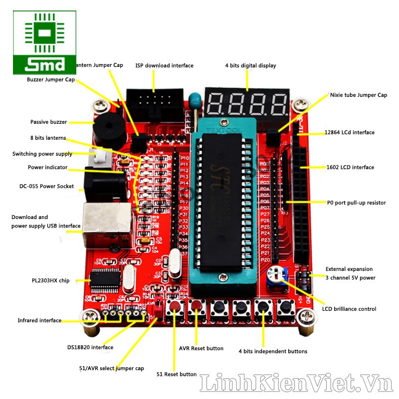 kit đa năng học tập vi điều khiển họ 8051 development board.
