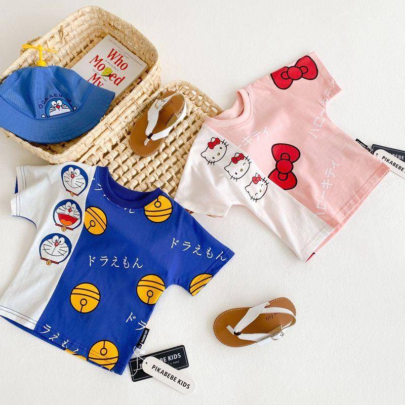 Áo Thun cotton Tay Ngắn In Họa Tiết Hoạt Hình Doraemon Thời Trang Mùa Hè Cho Bé