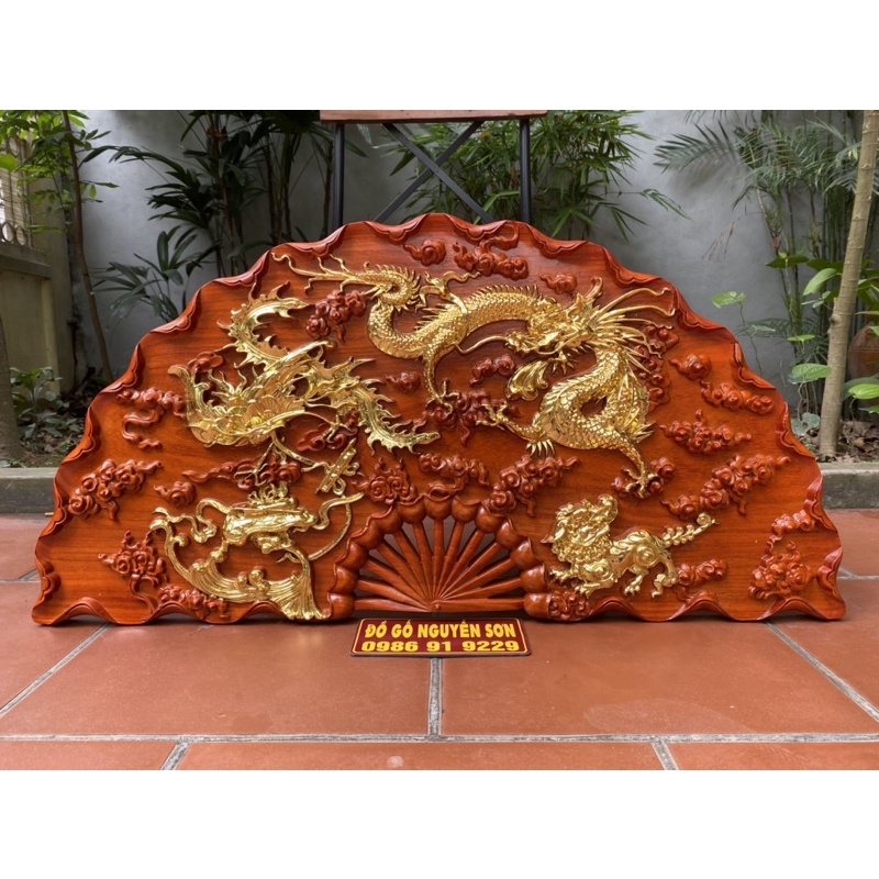 Tranh quạt gỗ Tứ Linh
