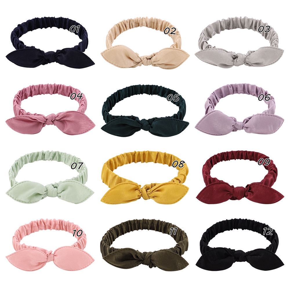 RainBow Bows 1 Băng Đô Tai Thỏ Co Giãn Màu Trơn Dễ Thương Cho Nữ