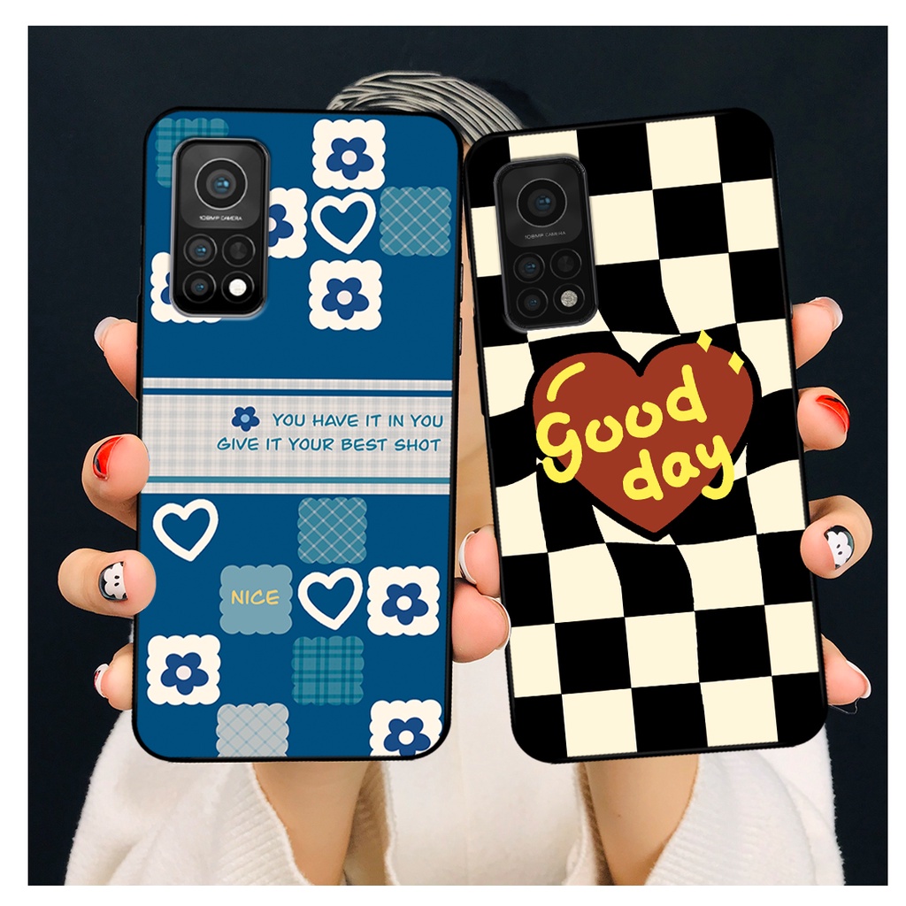 Ốp lưng Xiaomi Mi 10T Pro in hoạ tiết caro trái tim đen trắng, gấu bear cute đáng yêu