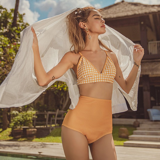 Bikini cạp cao caro vàng(kèm hình thật) | BigBuy360 - bigbuy360.vn