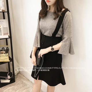 Bộ váy yếm đuôi cá kèm áo len gân
