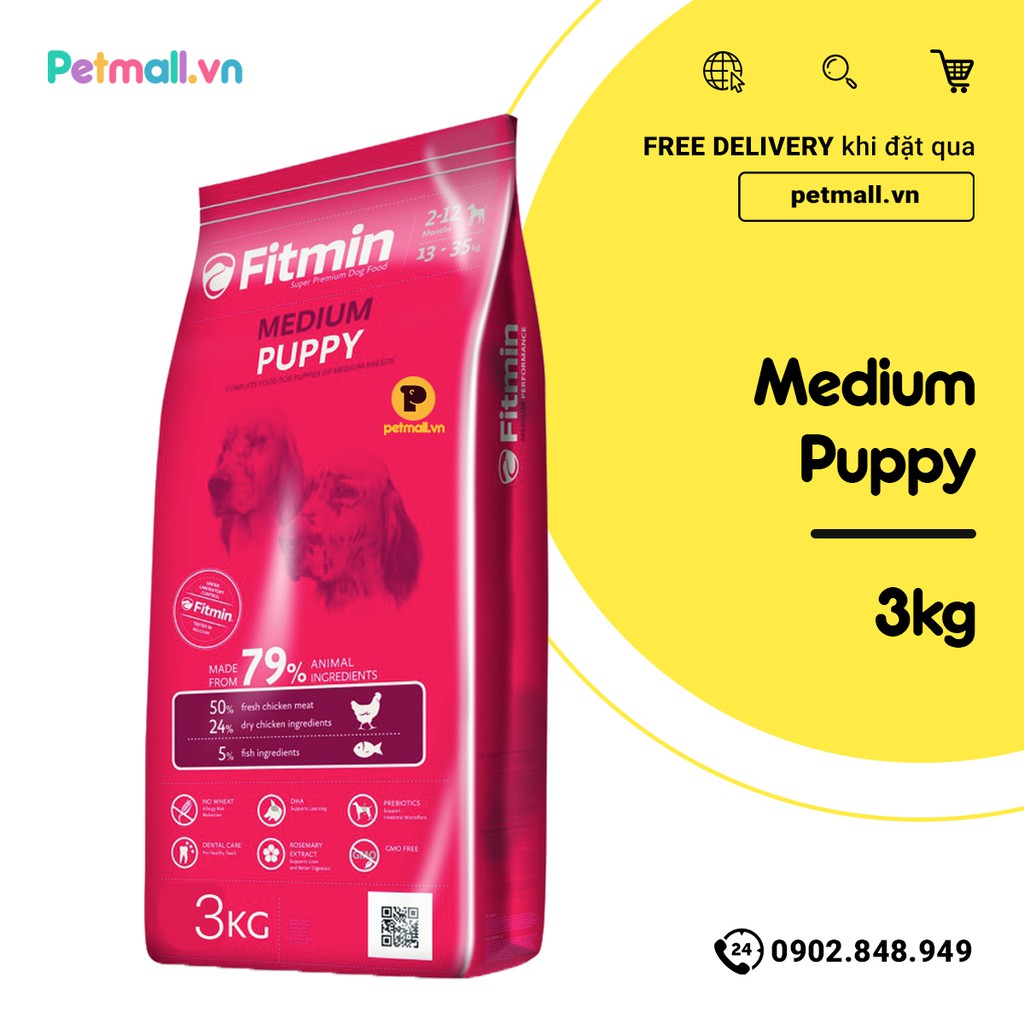 Thức ăn chó FITMIN Medium Puppy 3kg - chó con giống vừa