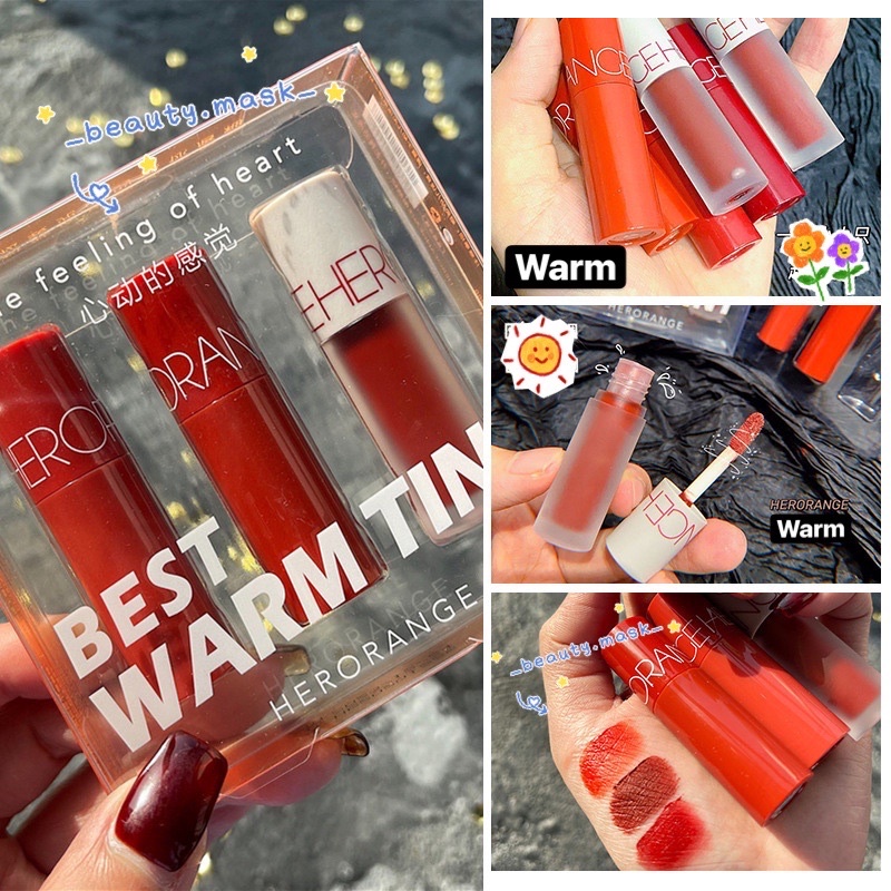 🍓💦 Set 3 son kem Herorange Cool/Warm Tint nội địa Trung 💦🍓 | Thế Giới Skin Care