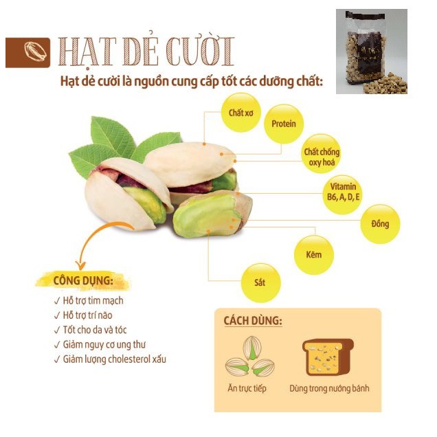 Hạt dẻ cười Khối lượng 500 gram. Nguyên liệu nhập từ Mỹ hiệu DSA Organic.