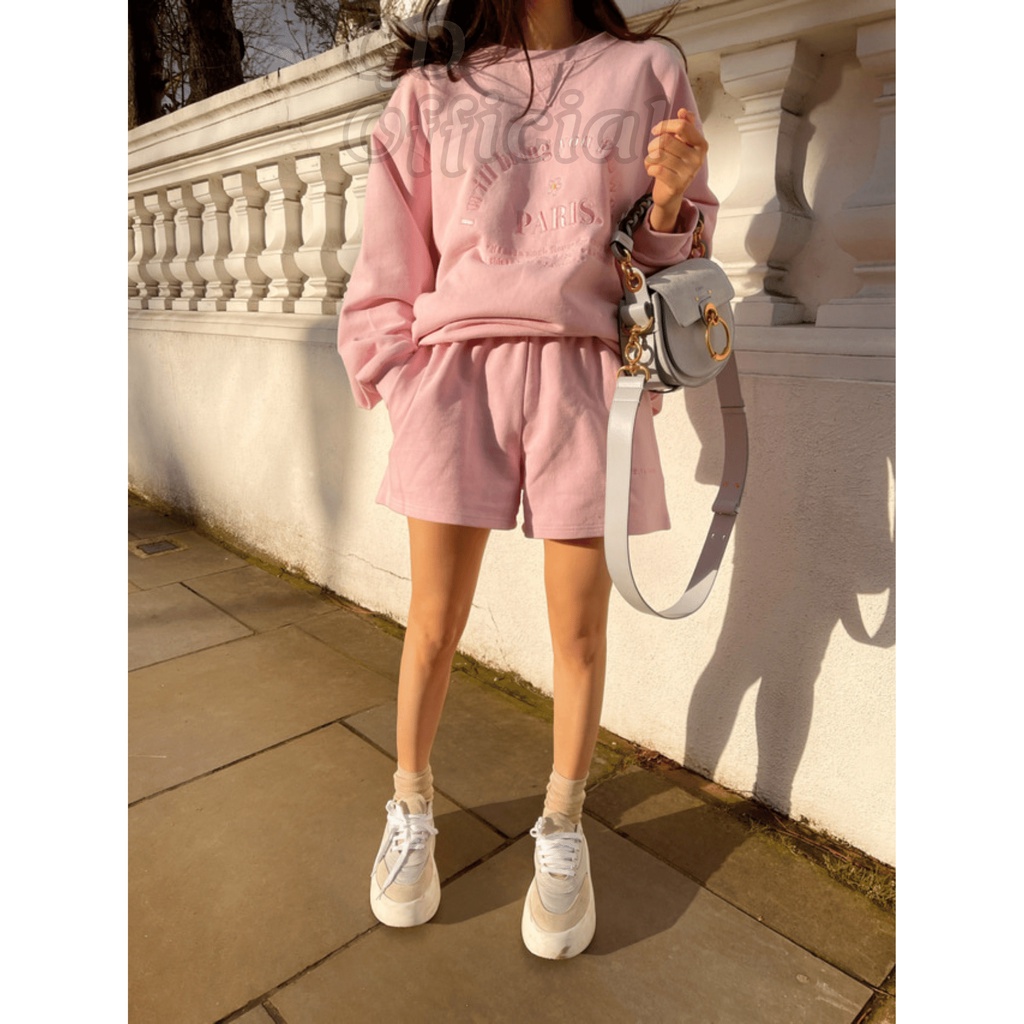 N8|Set bộ nỉ thể thao, mặc nhà gồm áo hoodie cá tính, quần short ngắn màu xanh, hồng, vàng GD Official