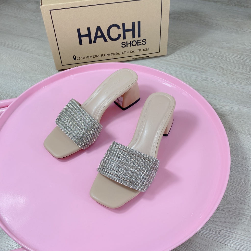 Dép guốc nữ đính đá gót vuông cao 5cm B130 Hachi shoes