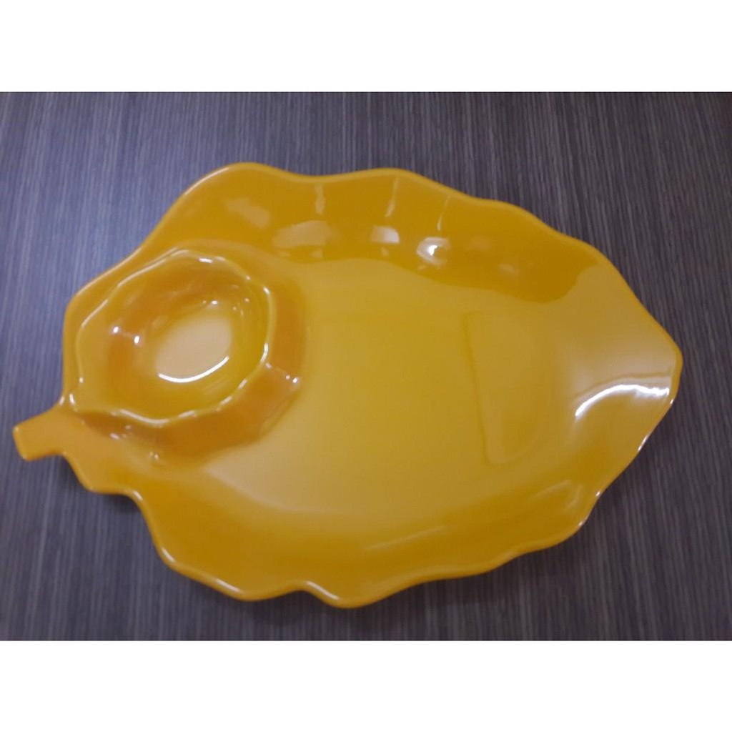 Dĩa lá 2 ngăn đựng trái cây, đồ ăn vặt nhựa Melamine nhiều màu