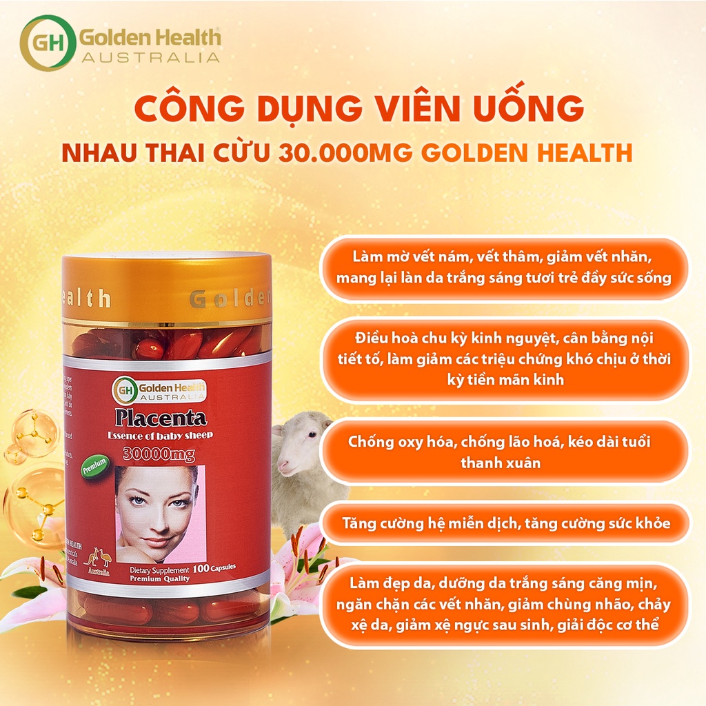 [GOLDEN HEALTH] Viên uống nhau thai cừu - Placenta Baby Sheep 30.000mg hộp 100 viên