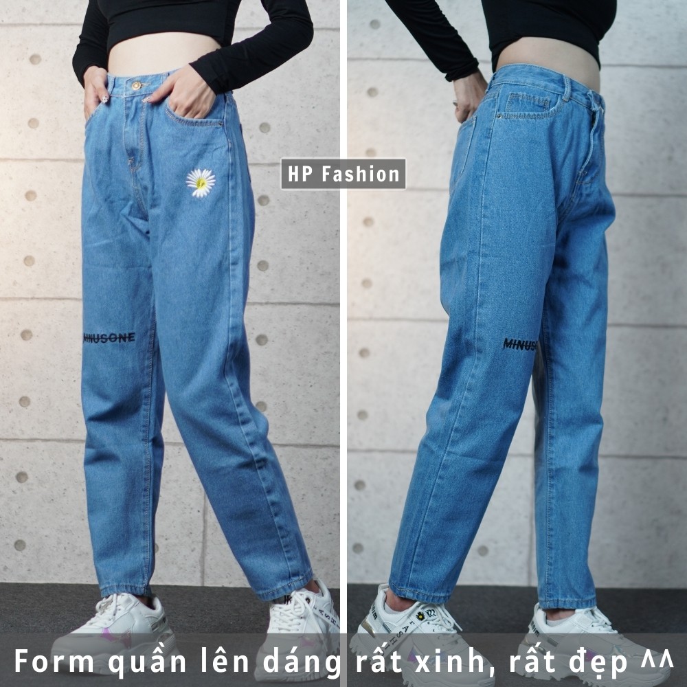 Quần baggy nữ ❤️ Quần jean cạp cao thêu hoa cúc chất bò dày dặn trẻ trung - QJ03