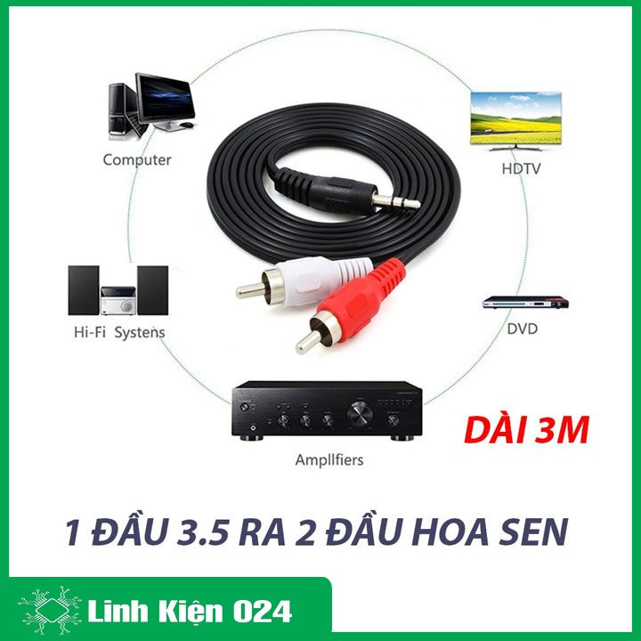 Dây loa AV DL-423 chiều dài 1.5 mét 1 đầu jack audio 3.5mm 2 đầu ra jack hoa sen