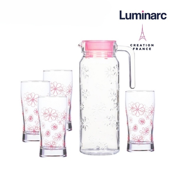 [Mã BMBAU50 giảm 7% tối đa 50K đơn 99K] Bộ Bình Ly Thuỷ Tinh Luminarc Funny Flower 5 món - LUFUJ8515