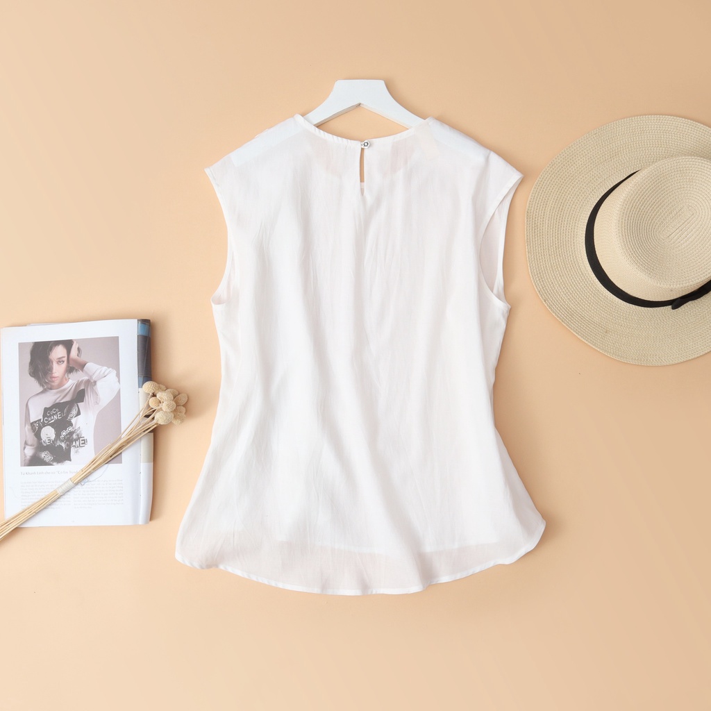 Áo tơ cotton KACHISA màu trắng duyên dáng, thanh lịch