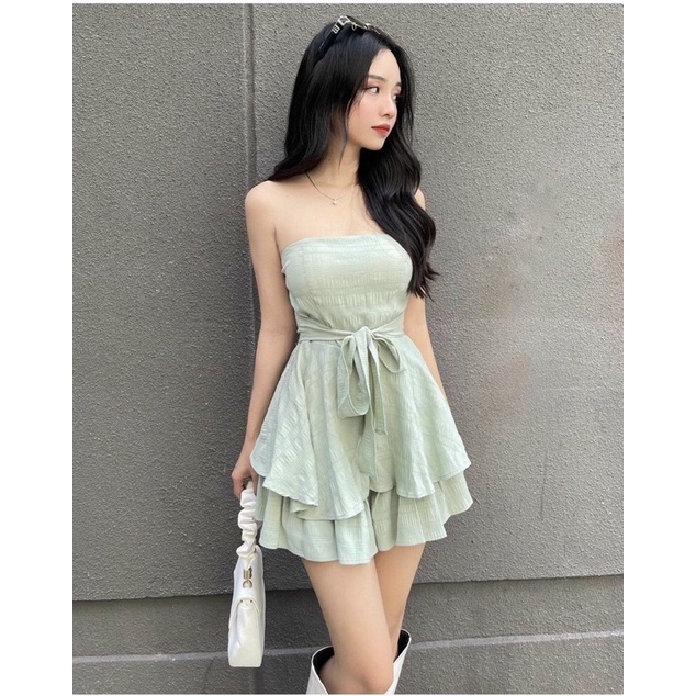 Set đầm cúp xanh mint đen hồng + áo khoác trắng | BigBuy360 - bigbuy360.vn