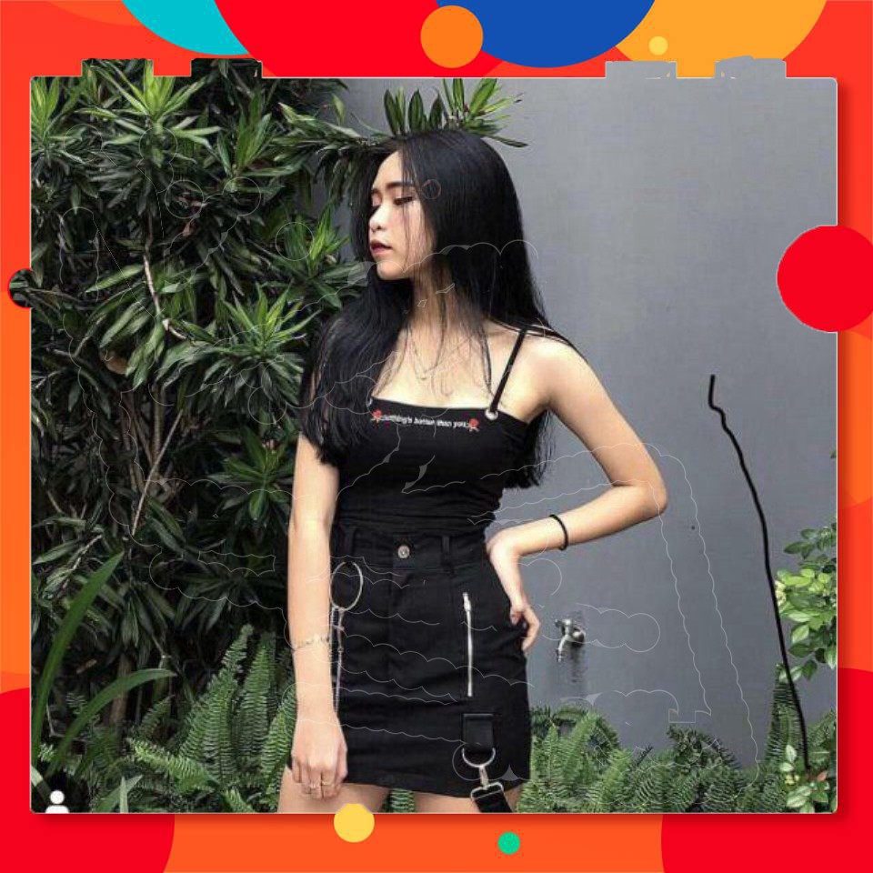 1121A27B1 Áo hai dây xỏ khoen thêu hoa hồng sexy [Ưu Đãi]