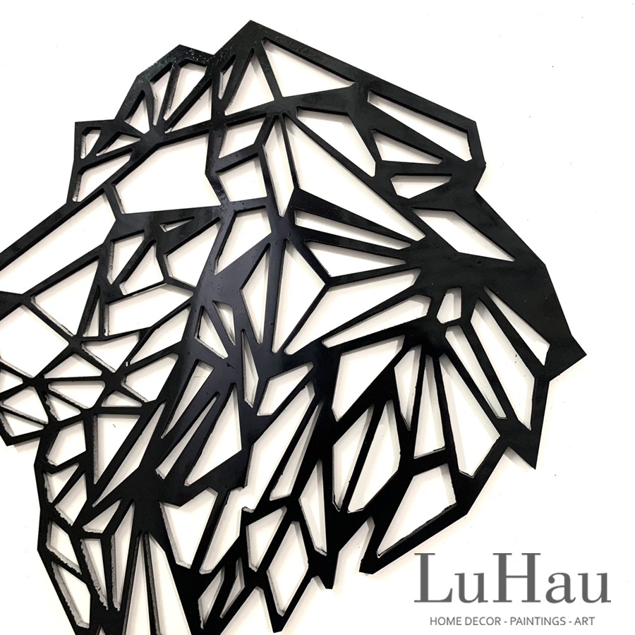 Tranh dán tường 3D gỗ PVC phong cách scandinavian trang trí quán trà sữa quán cà phê không gian phòng khách hình sư tử