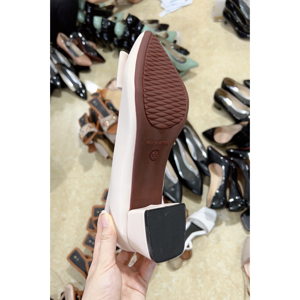 Giày Cao Gót Nữ Mũi Nhọn Giày Búp Bê gót vuông cao 3p khóa chữ H nữ tính - cao 3cm  - size 35 tới 40 mã 3cmHH