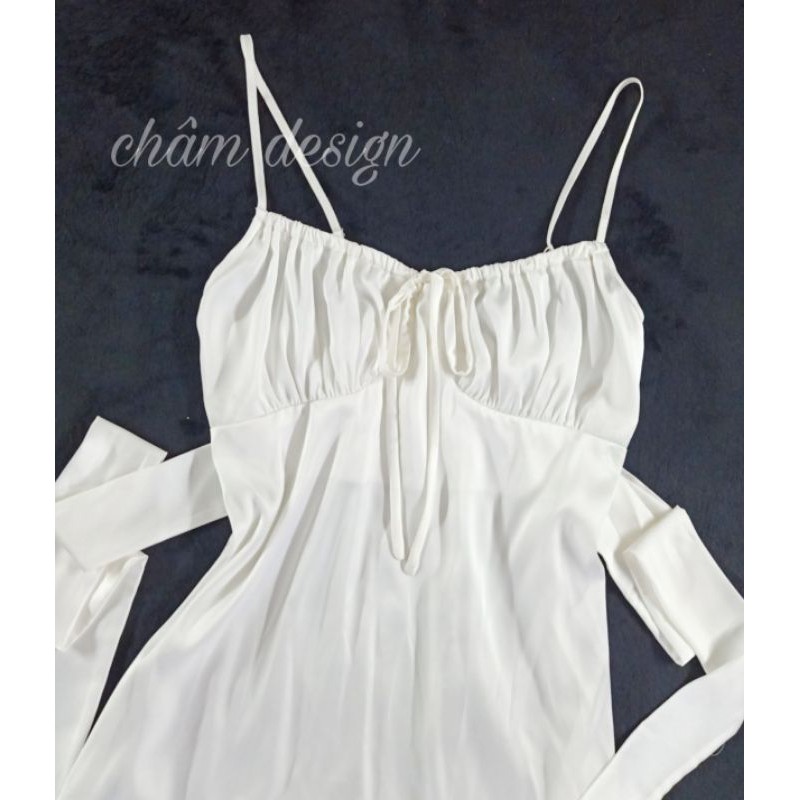 váy trắng lụa satin dáng dài , hàng thiết kế độc quyền