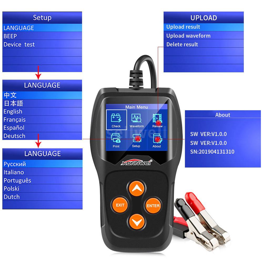 S&W KONNWEI Professional Car Battery Tester  on Cranking System, Charging System 100-2000 CCA 220AH Auto Battery