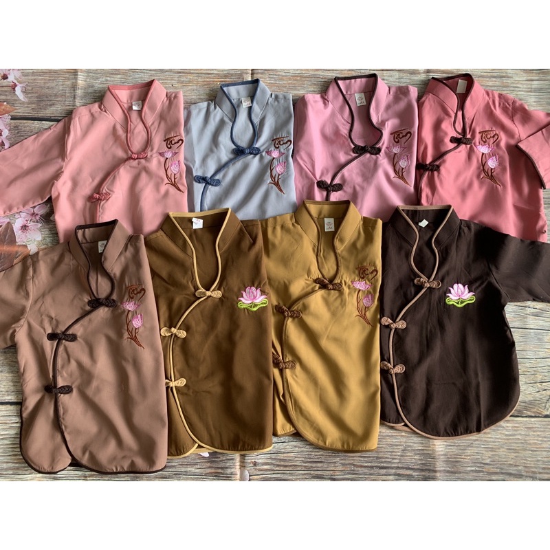 thời trang bé gái , đồ bộ trẻ em nữ , áo lam đi chùa