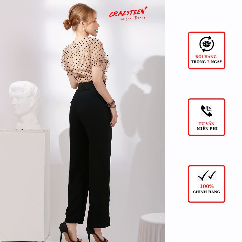 Quần tây nữ CRAZYTEEN ống suông phối nút bọc sang trọng QC0274