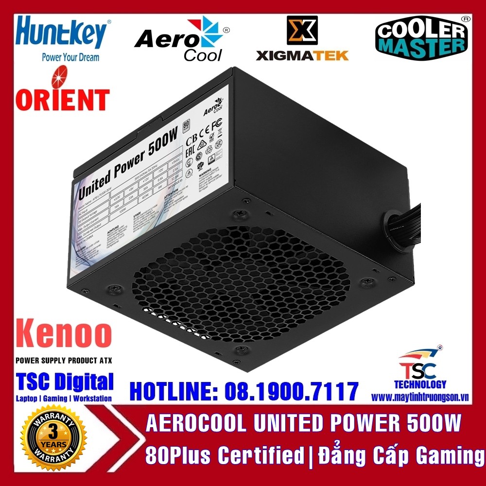 Nguồn Máy Tính AEROCOOL UNITED POWER 500W 80Plus Certified | Đẳng Cấp Gaming - TTBH Tại Hà Nội & TPHCM