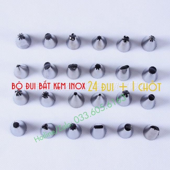 Bộ 24 đui bắt kem inox kèm chốt chất liệu bền đẹp - Dụng cụ pha chế TV
