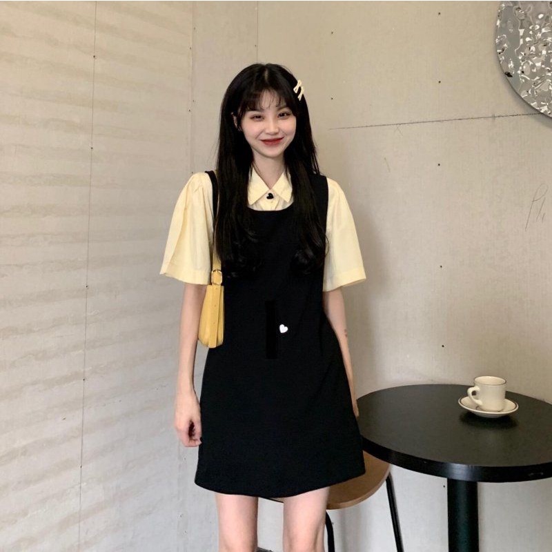 AMOI Bộ Áo Và Chân Váy Yếm Thời Trang Hàn Quốc 2022 Dành Cho Nữ