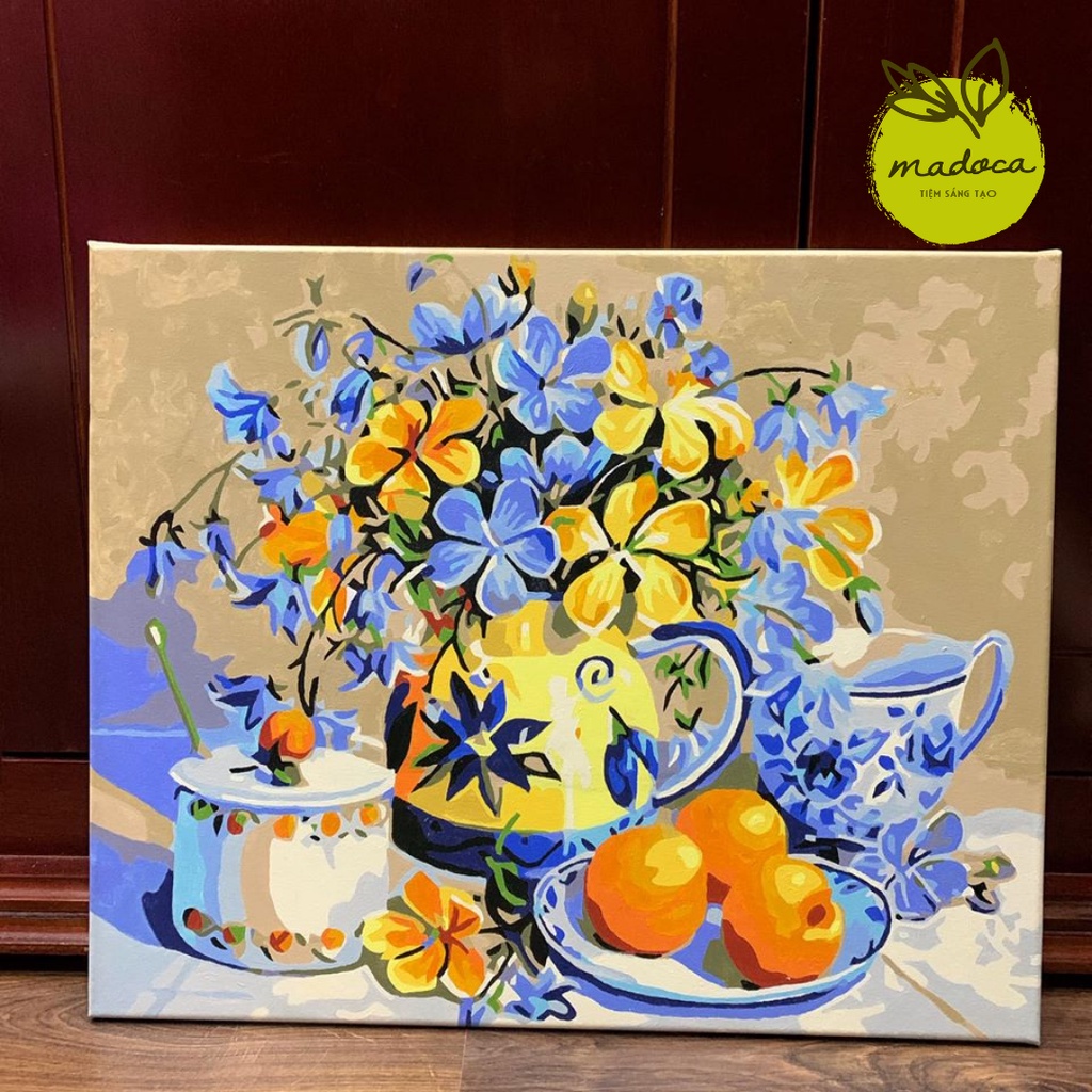 Tranh tô màu theo số hóa có khung 40x50cm hoa vàng sung túc T215