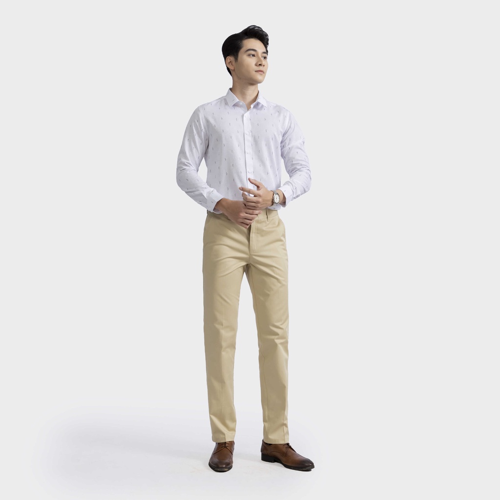 Áo sơ mi dài tay nam ARISTINO màu trắng in họa tiết đen tạo điểm nhấn độc đáo, ấn tượng - ALS01202