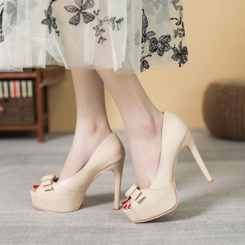 Giày Cao Gót Đế Xuồng Hở Mũi Chống Thấm Nước Quyến Rũ Cho Nữ Yujie Fenghentian