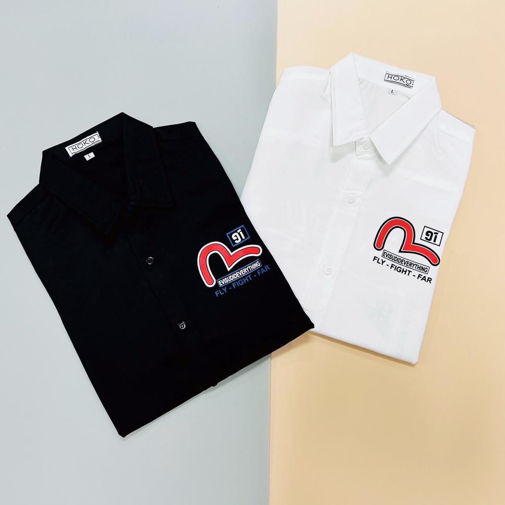 Áo Sơ Mi Nam Tay Ngắn Màu Trắng Đen In Hình Envisu Cam Kết Hàng Chuẩn Như Hình