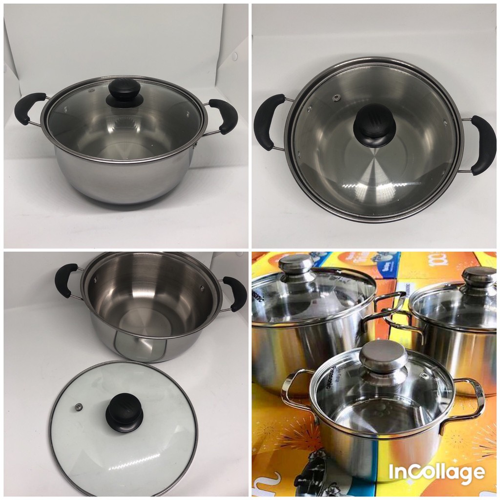 🌻 Xoong / Nồi inox 20cm nắp kính - Nồi dùng bếp từ, bếp ga