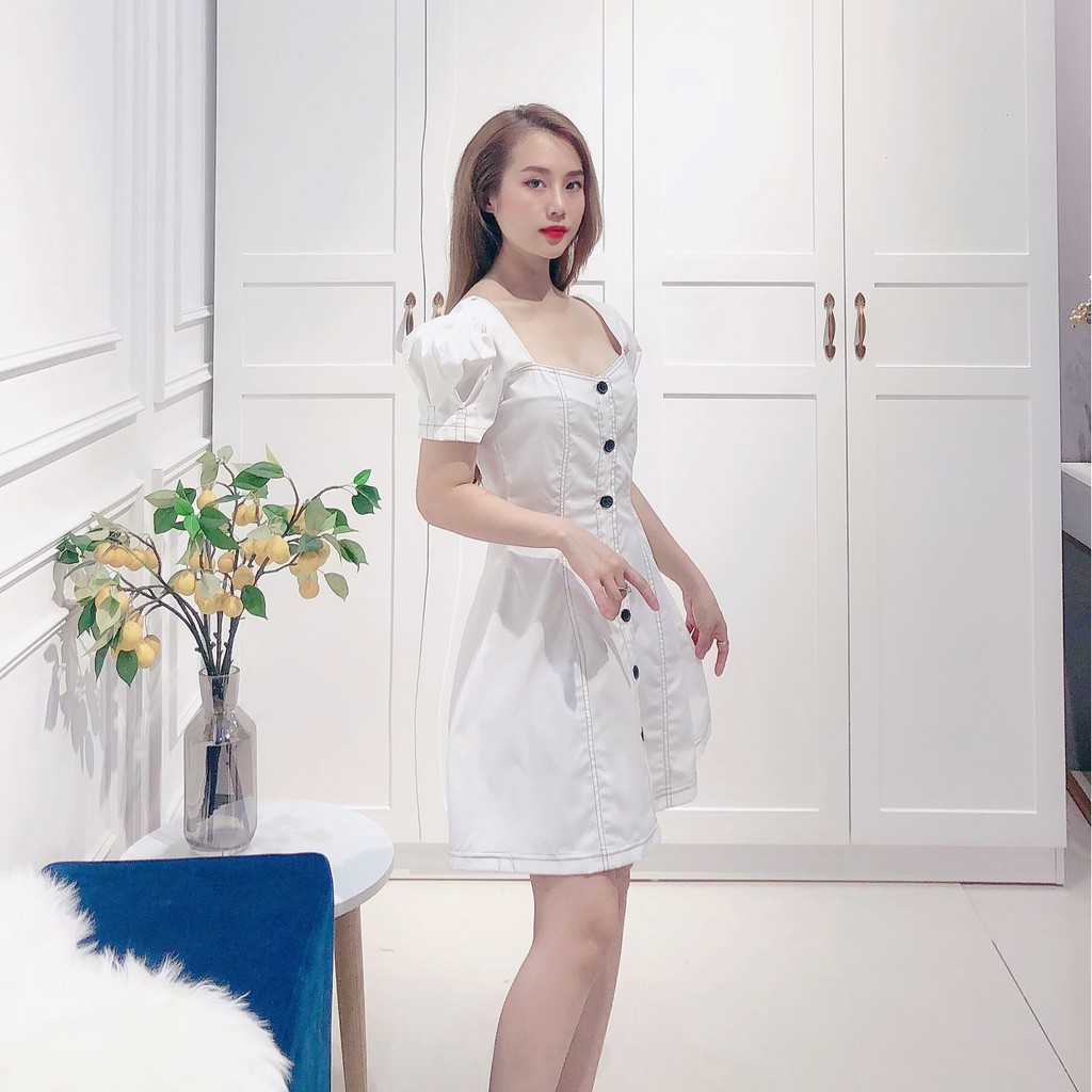 Đầm - Váy Tay Bồng Chỉ Nổi Viền Chất Liệu Thô Mài Cao Cấp Thích Hợp Cho Các Nàng Đi Tiệc Hoặc Đi Chơi