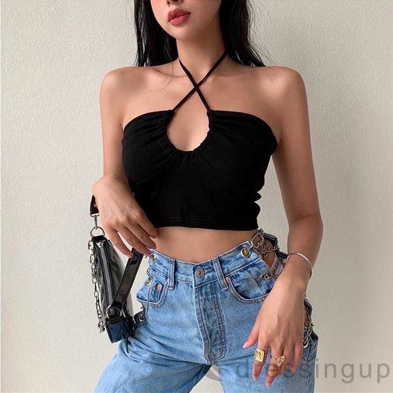 Áo croptop ống khoen tròn ở ngực A9101