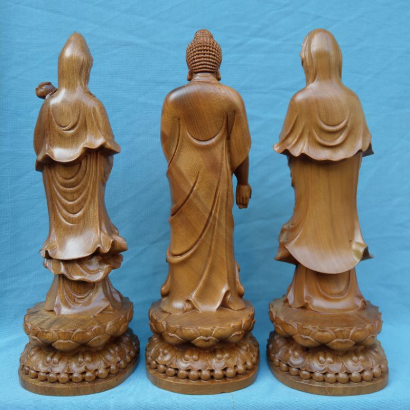 Tây Phương Tam Thánh Đứng - Gỗ Bach Xanh - Cao 20cm