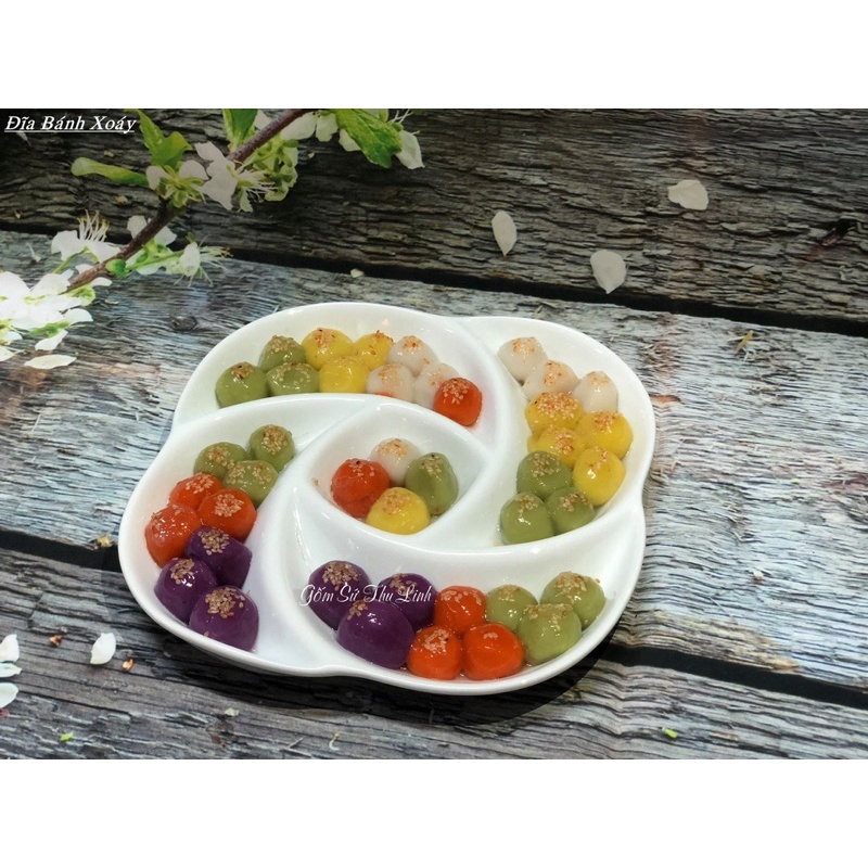 Đĩa Xoáy Hoa Hồng Đĩa Vuông Đĩa Xoáy Nhiều Ngăn Gốm Sứ Bát Tràng Cao Cấp Đựng Bánh Trôi Chay Rau Củ 2 Size