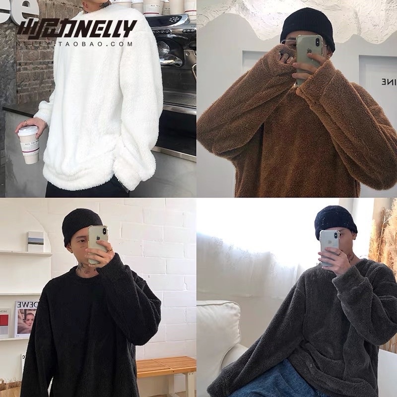 Áo Sweater Lông Tay Dài Cổ Tròn Dày Dặn Ấm Áp Cho Nam Nữ