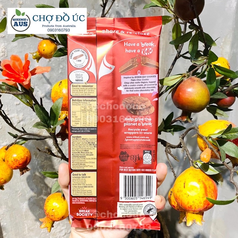 Limited 2022 ❤️ Bánh xốp Chocolate KitKat with Byron Bay Cookies - nhập Úc 🇦🇺