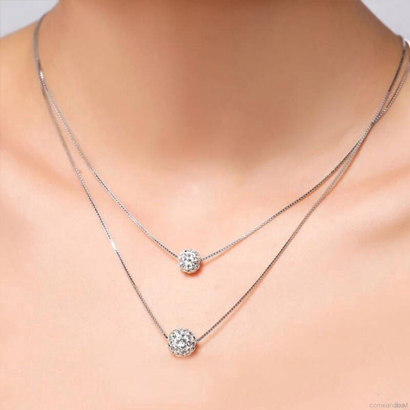 Comeandbuy Vòng Cổ Hai Lớp Đính Kim Cương Toàn Diện Đơn Giản Phong Cách Hàn Quốc Dễ Phối Đồ