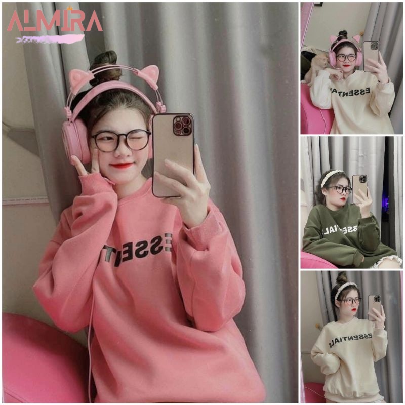  Áo Sweater Nỉ ESSENTIAL2 Form Rộng Tay Phồng Nhiều Màu Dễ Thương