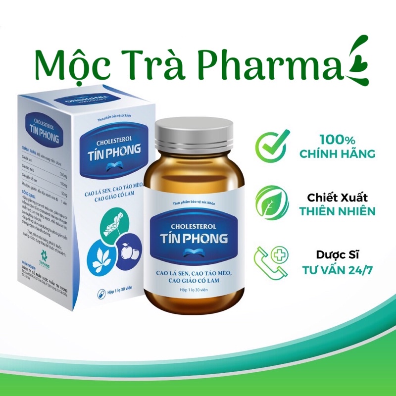 Viên Uống Hạ Cholesterol TÍN PHONG Giúp Giảm Mỡ Máu, Kiểm Soát Đường Huyết, Hạn Chế Béo Phì Lọ 30 Viên