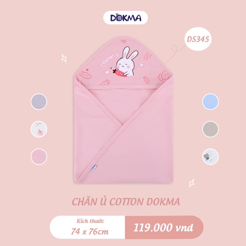 Chăn ủ sơ sinh cotton có mũ 1 lớp Dokma (74x76cm)