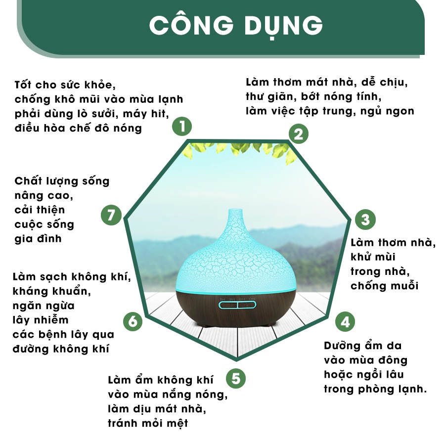 Máy khuếch tán làm ẩm không khí AROMA vân rạn đế đen 500ml