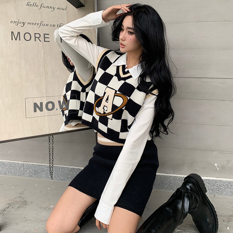 Áo len không tay cổ chữ V thời trang dành cho nữ