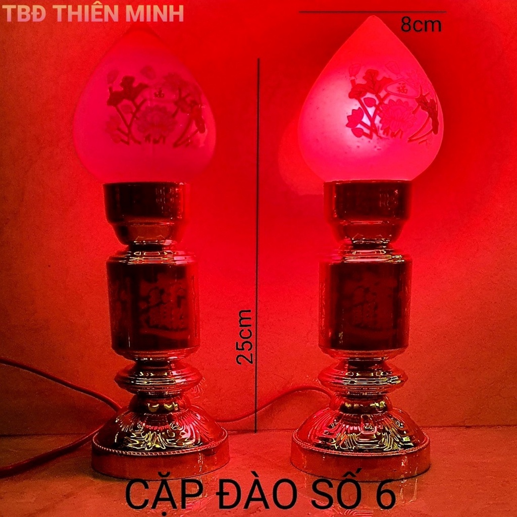 CẶP ĐÈN THỜ TRÁI ĐÀO THỦY TINH
