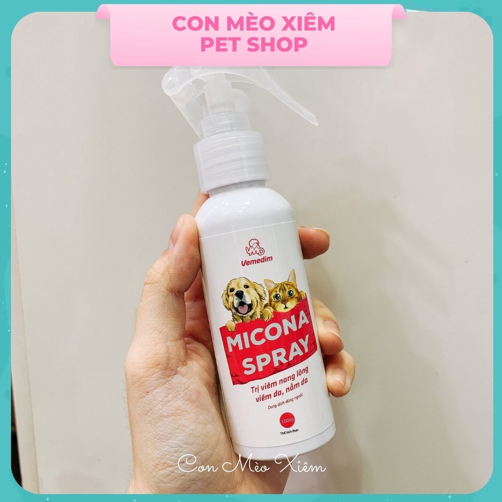 Xịt chó mèo viêm da nấm Vemedim Micona 100ml, chăm sóc lông thú cưng Con Mèo Xiêm