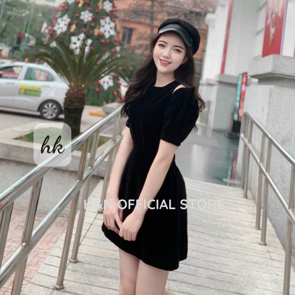 Váy nữ thiết kế xòe chữ A xòe Đầm nhung đỏ - đen trẻ trung sang trọng HN CLOTHING V38 | BigBuy360 - bigbuy360.vn
