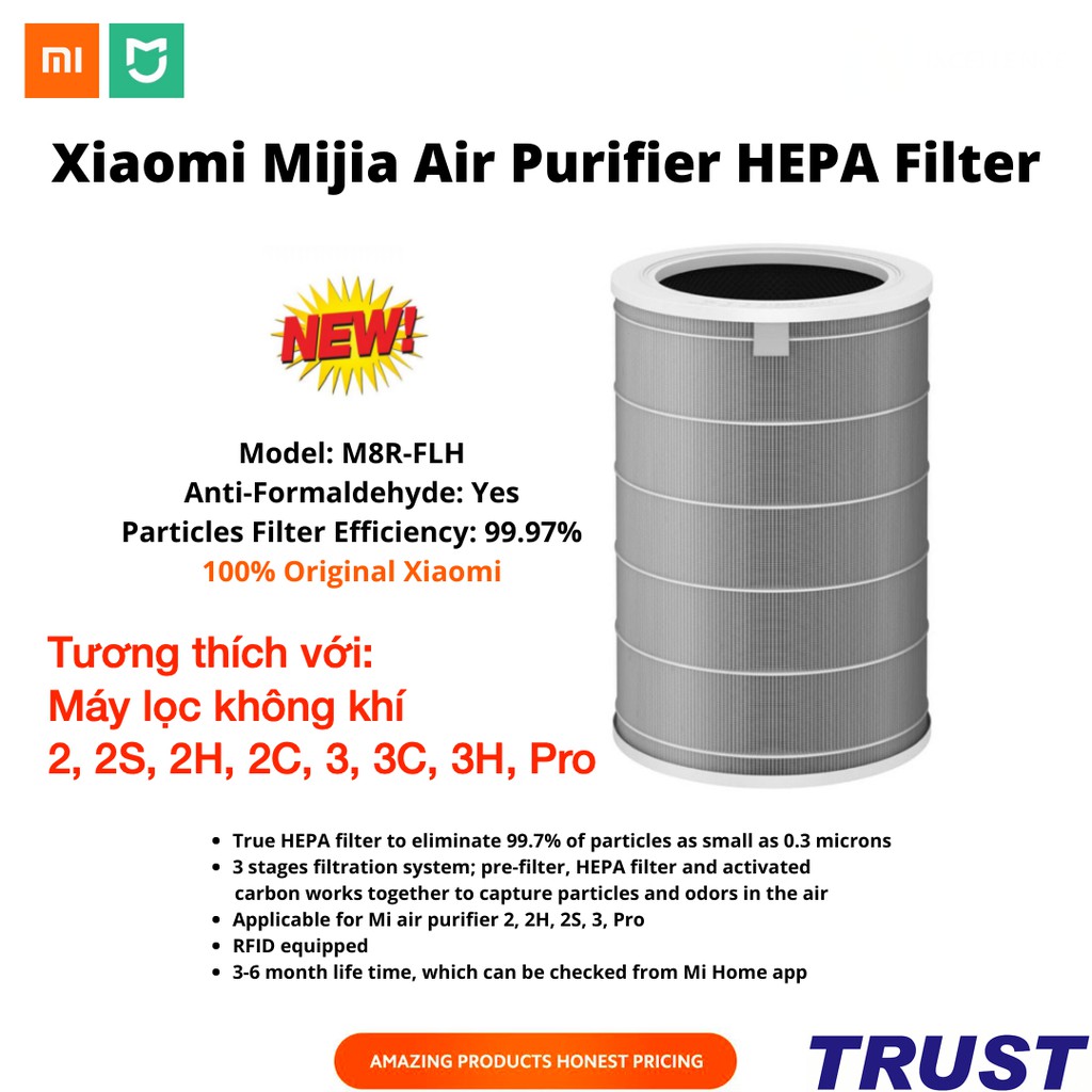 Lõi Lọc Không Khí Xiaomi HEPA Mi Air Purifier Filter-Tương thích với: Máy lọc không khí 2, 2S, 2H, 2C, 3, 3C, 3H, Pro